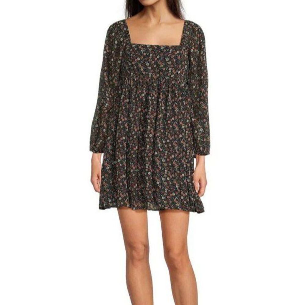 Lucky Brand Printed Square Neck Long Sleeve Mini Dress NWT XL